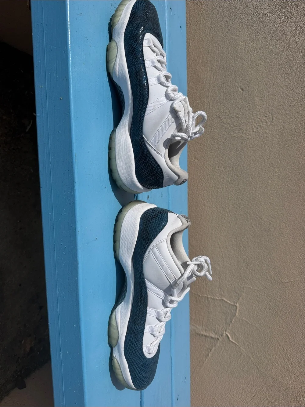 Jordan 11 Snakeskin Men's White and Dark Teal Low-Top Athletic Sneakers